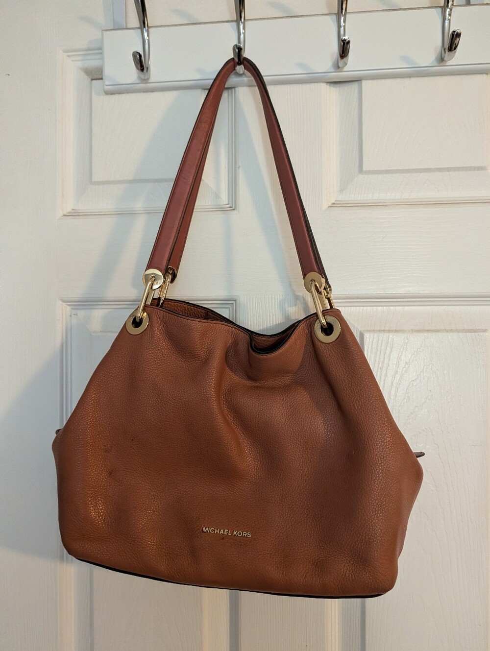 Michael Kors Cognac Pebbled Leather Shoulder Tote with Gold Hardware